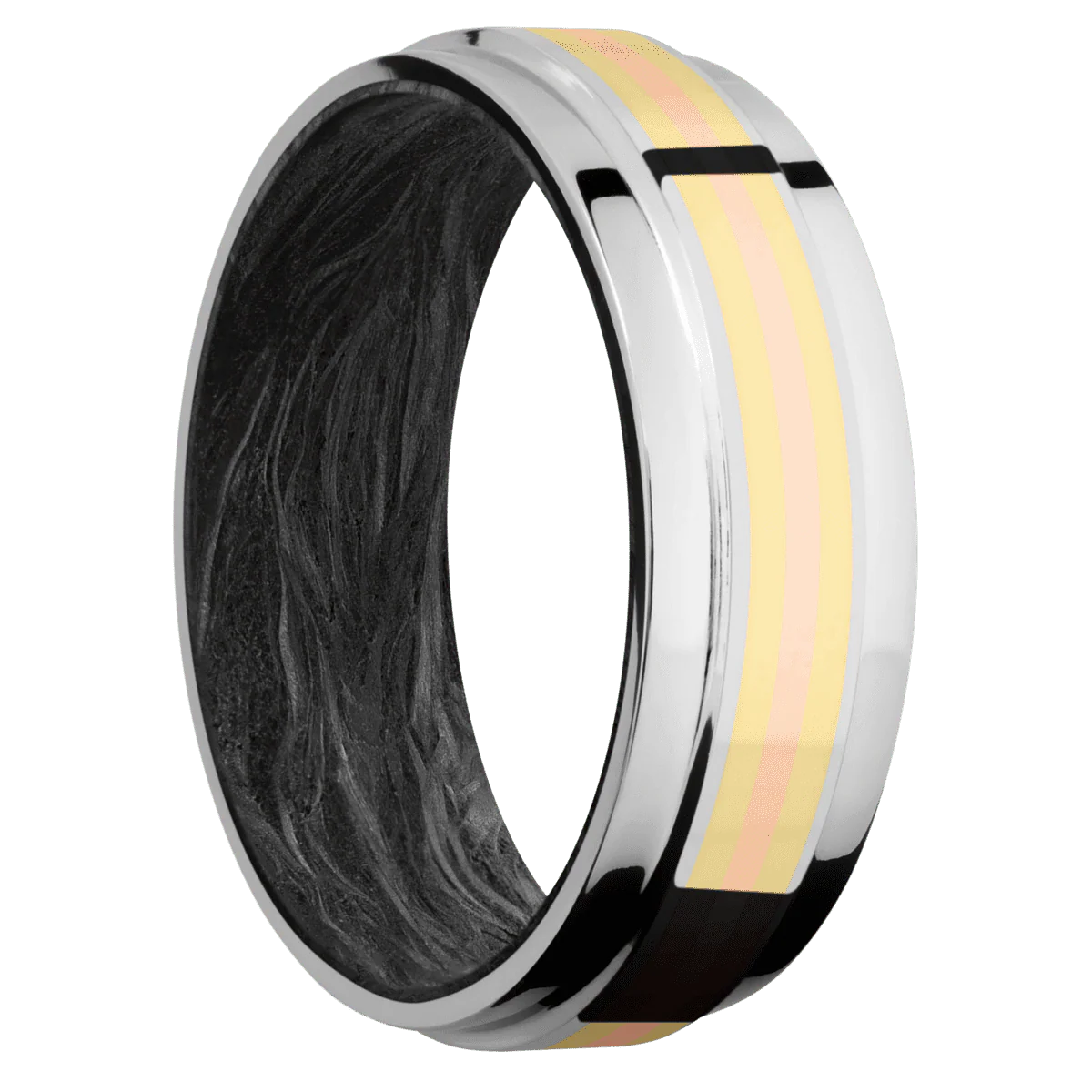 14K White Gold + Polish Finish + Forged Carbon Fiber