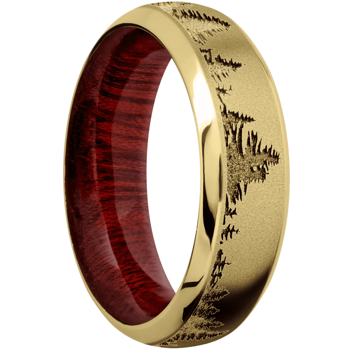 14K Yellow Gold + Sand , Polish Finish + Blood Wood