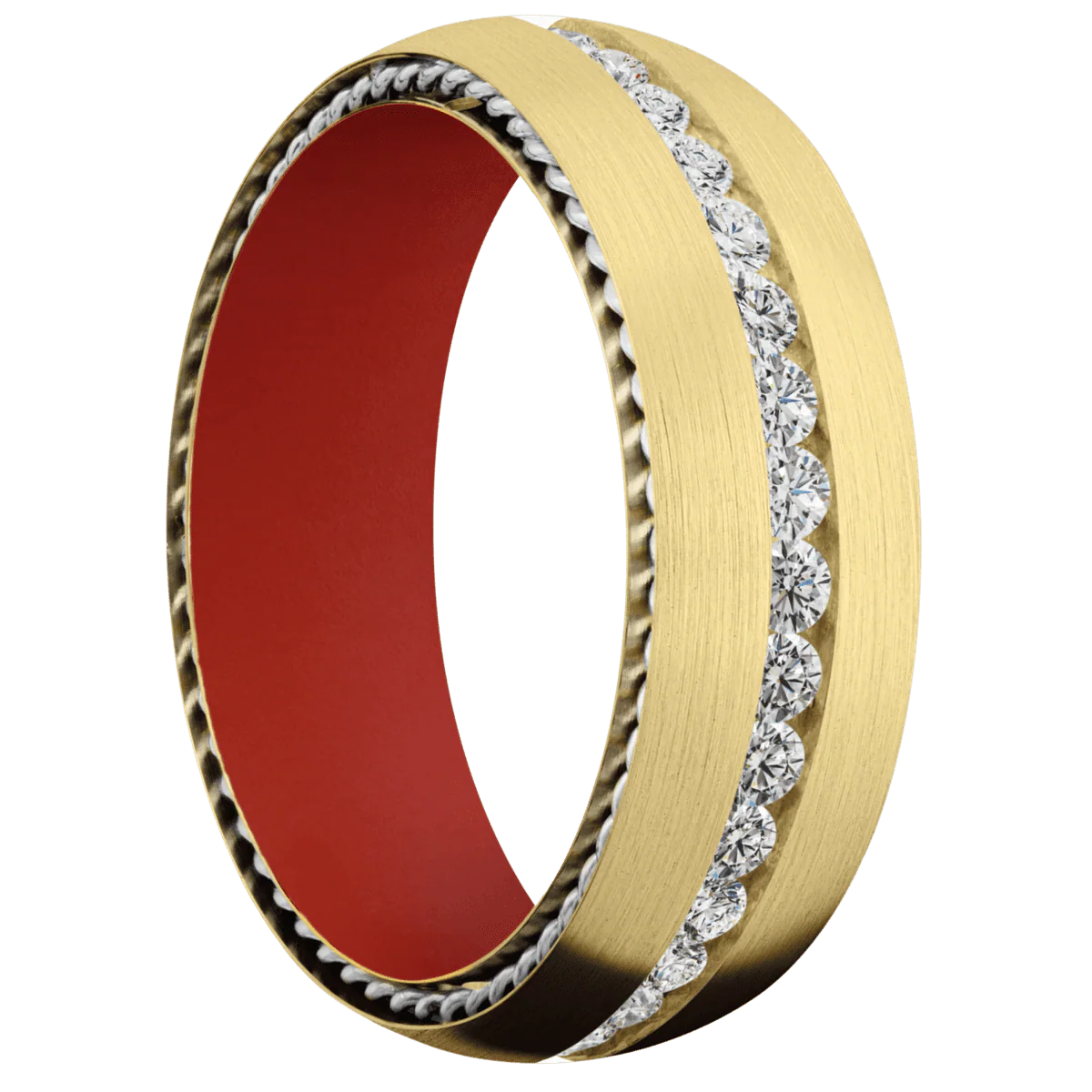 14K Yellow Gold + Satin Finish + Red Apple