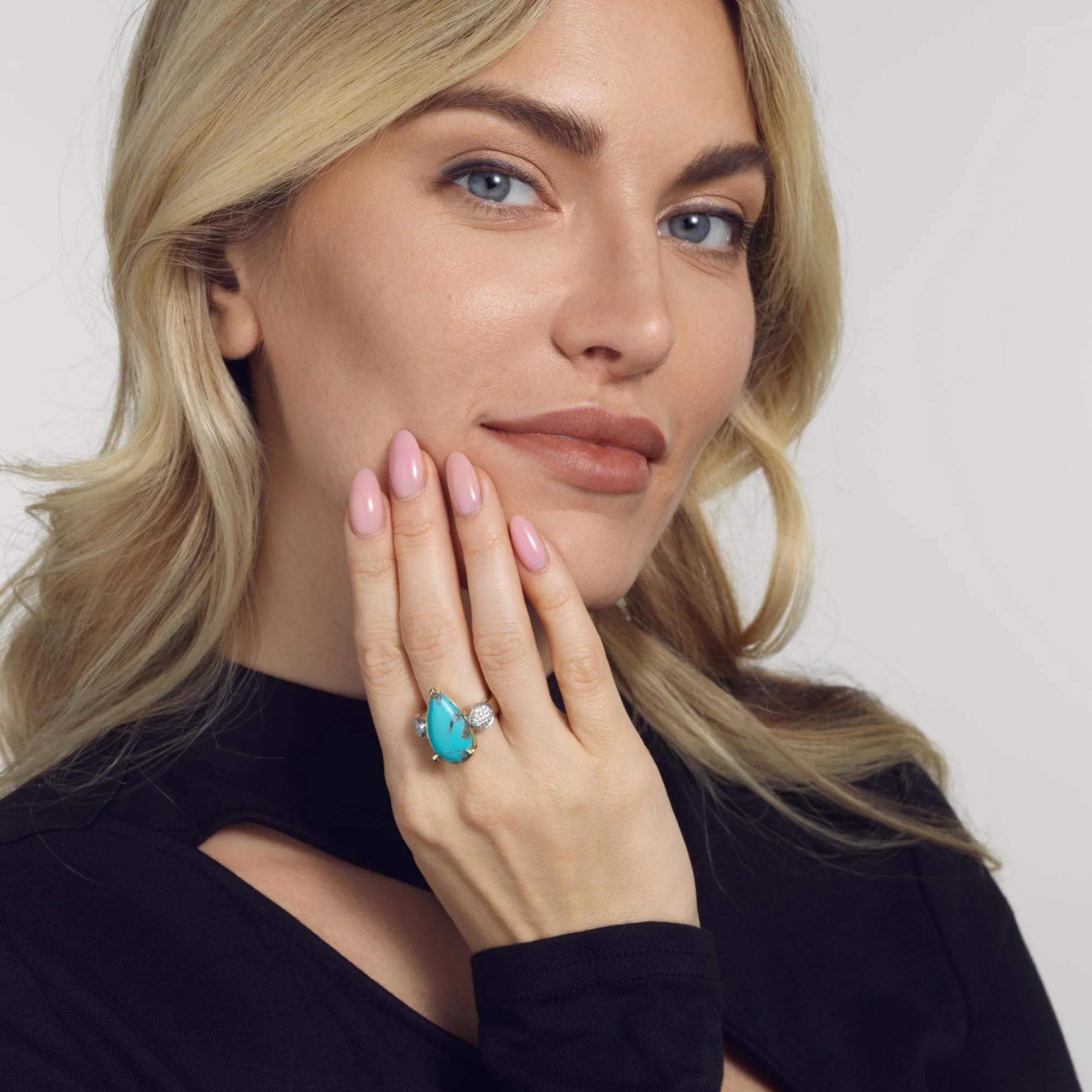 Bermuda Gemstone Ring with Pave Diamonds - Image 3