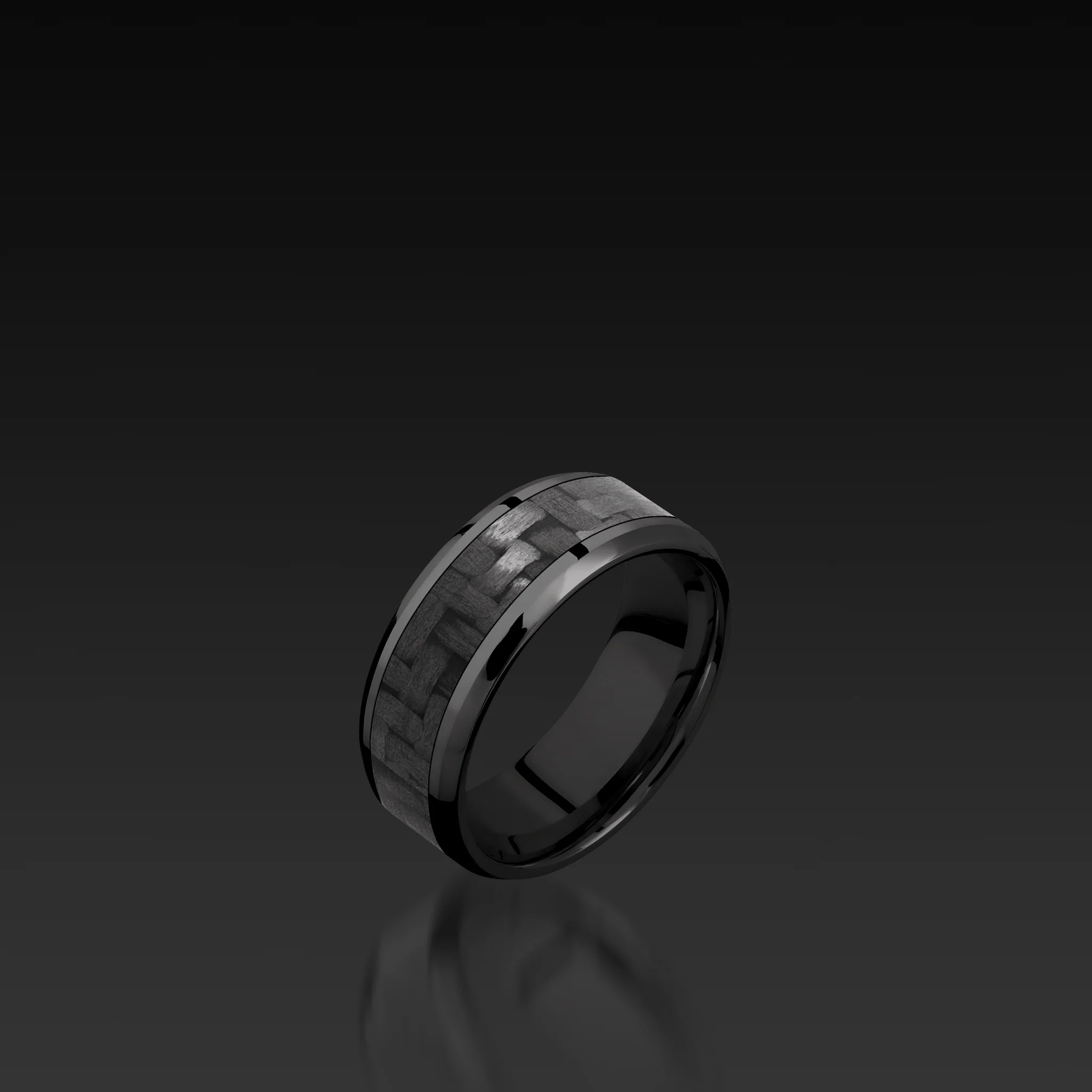 Black Zirconium Beveled Band with Carbon Fiber