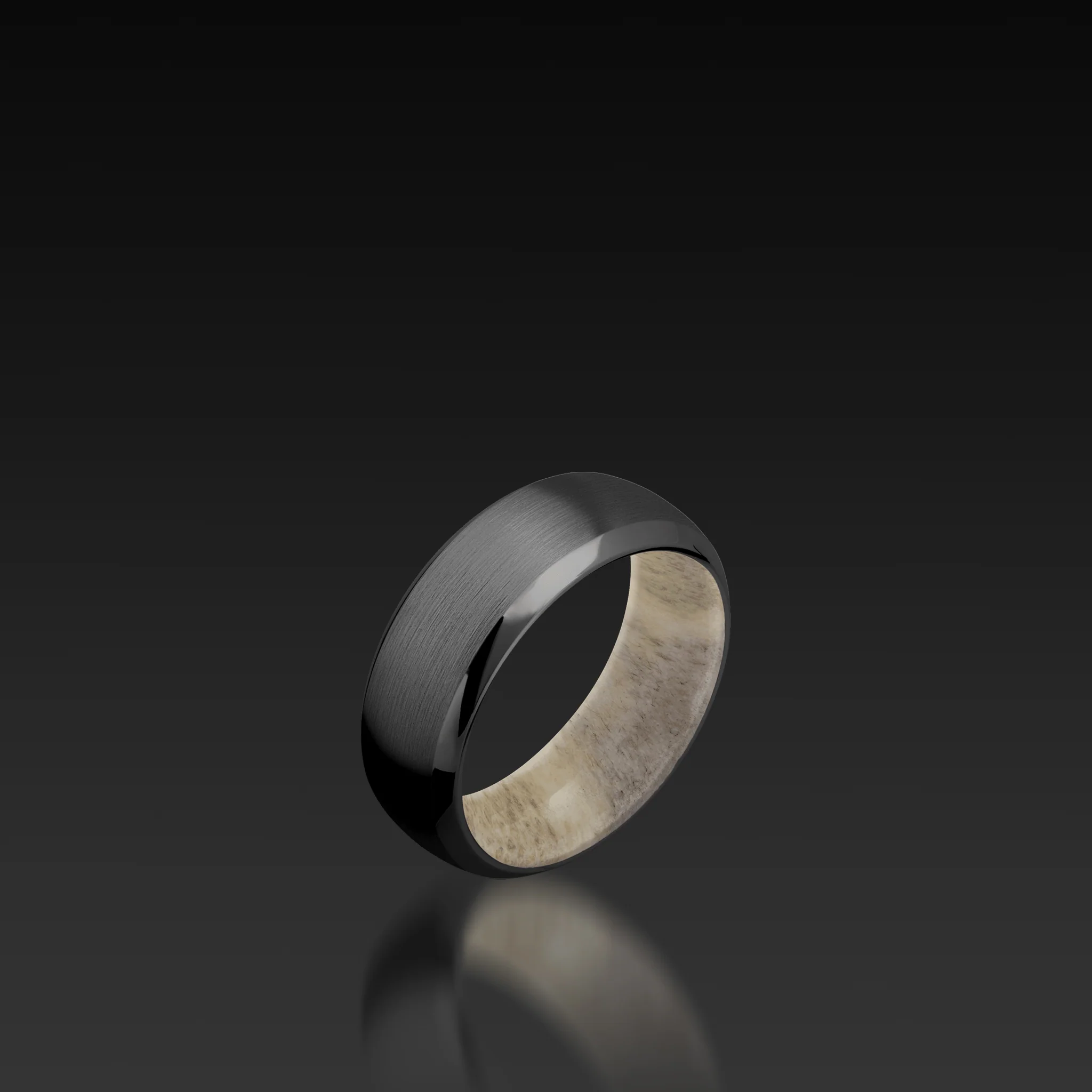 Black Zirconium Domed Band with Antler Sleeve