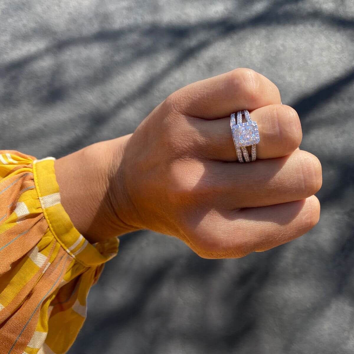 Chiffon Princess Cut Yellow Gold Engagement Ring - Image 2