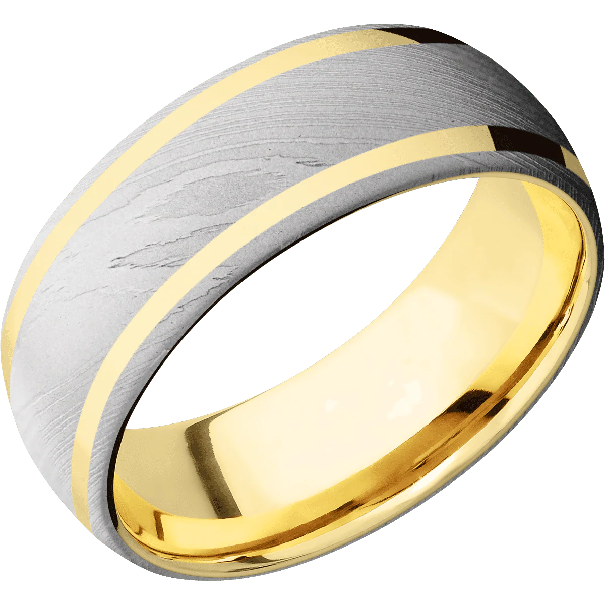 Damascus + Bead Finish + 14K Yellow Gold - Image 2