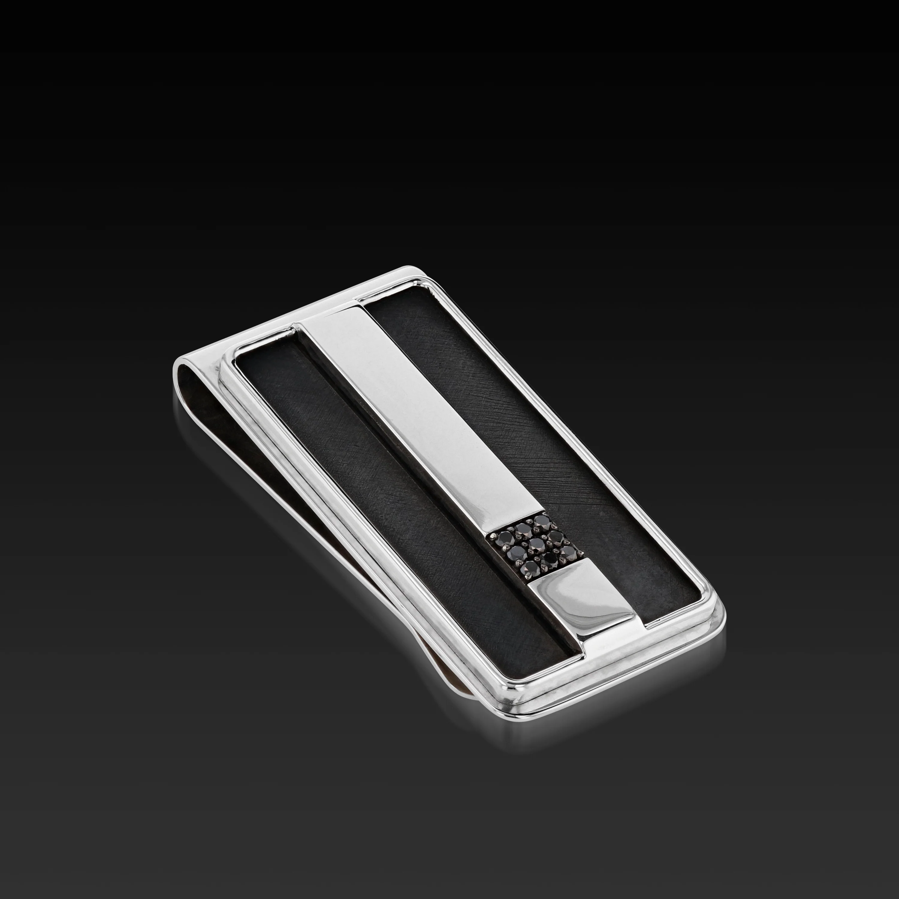 Men's Duplex Bar Money Clip with Black Diamonds