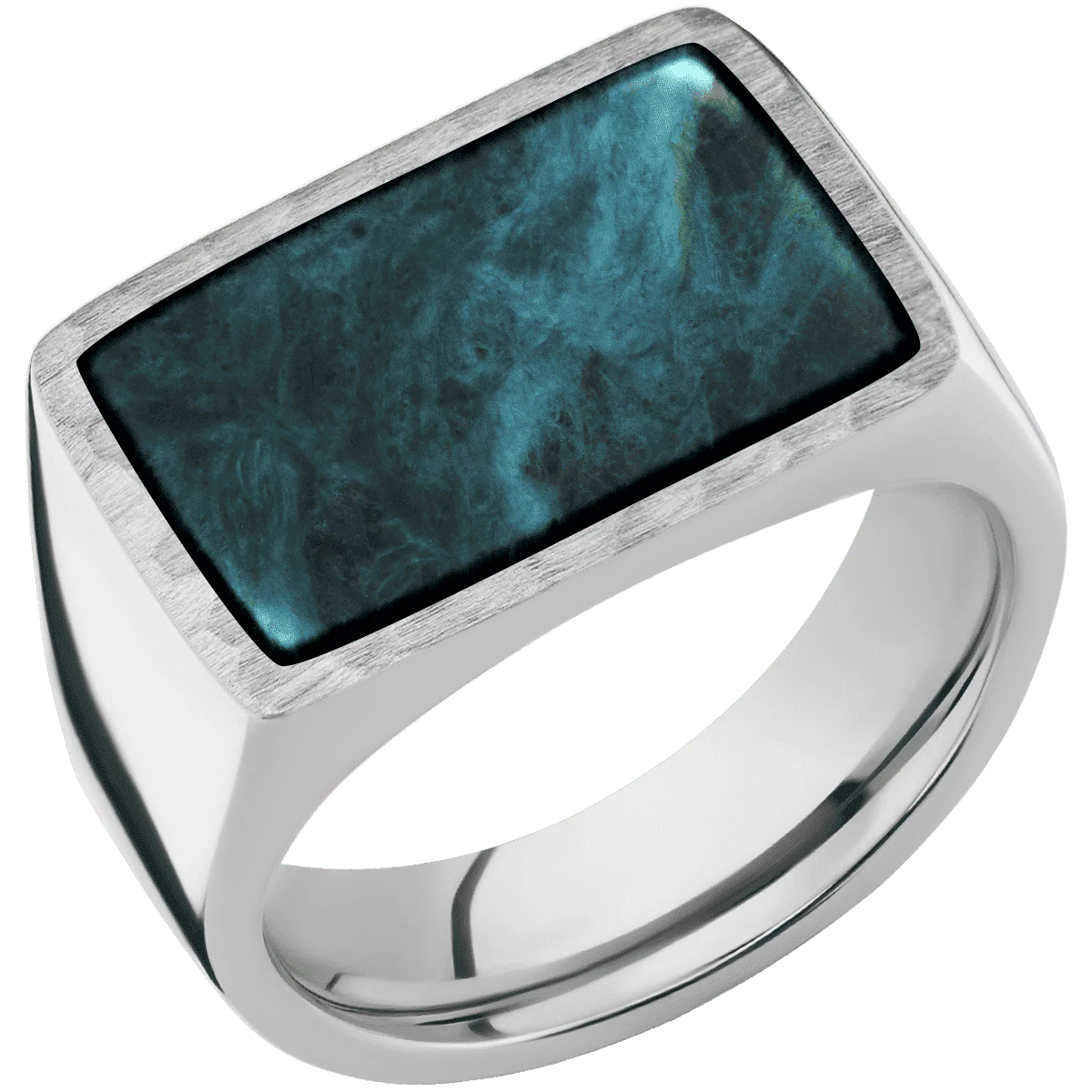 Large Horizontal Rectangle signet ring (20x14.5mm) in Palladium Silver, with a Wide style band, a Washington Blue Jade inlay. - Image 2