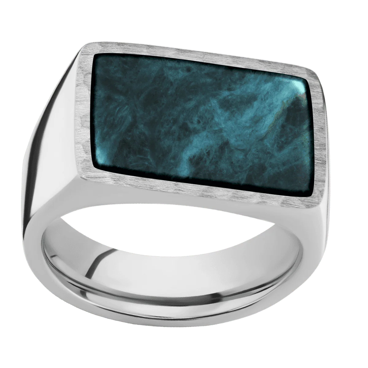 Large Horizontal Rectangle signet ring (20x14.5mm) in Palladium Silver, with a Wide style band, a Washington Blue Jade inlay. - Image 3