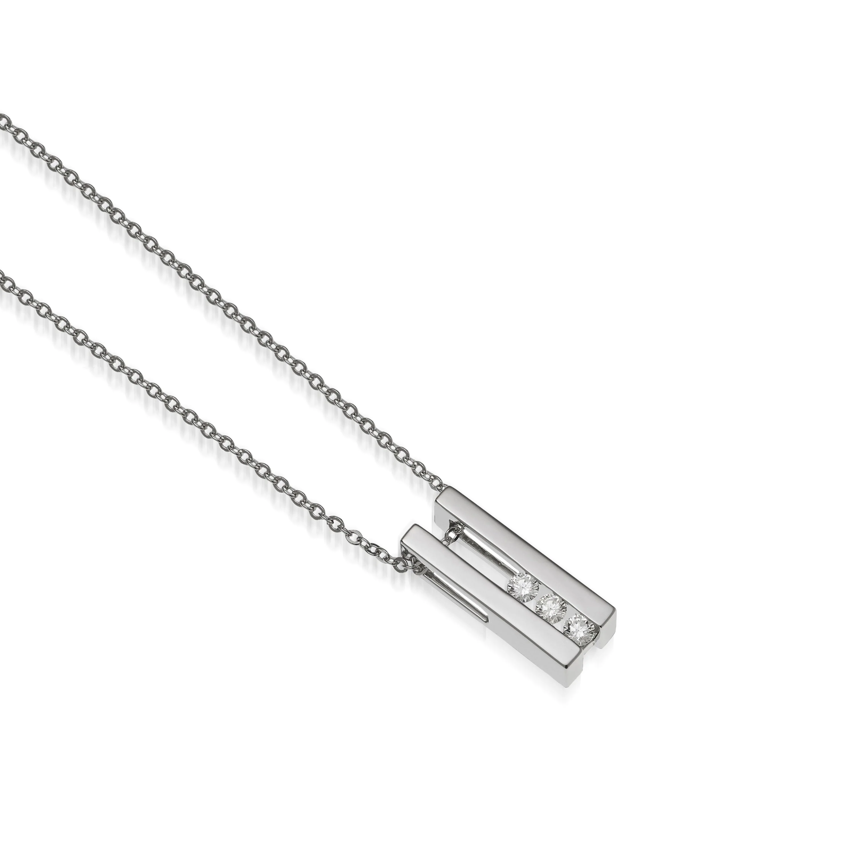 Lines Small Three-Diamond Pendant Necklace - Image 3