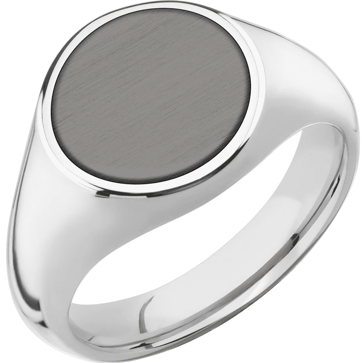 Medium Circle signet ring (14mm) in Palladium Silver, with a Wide style band, a Tantalum Noir inlay. - Image 2