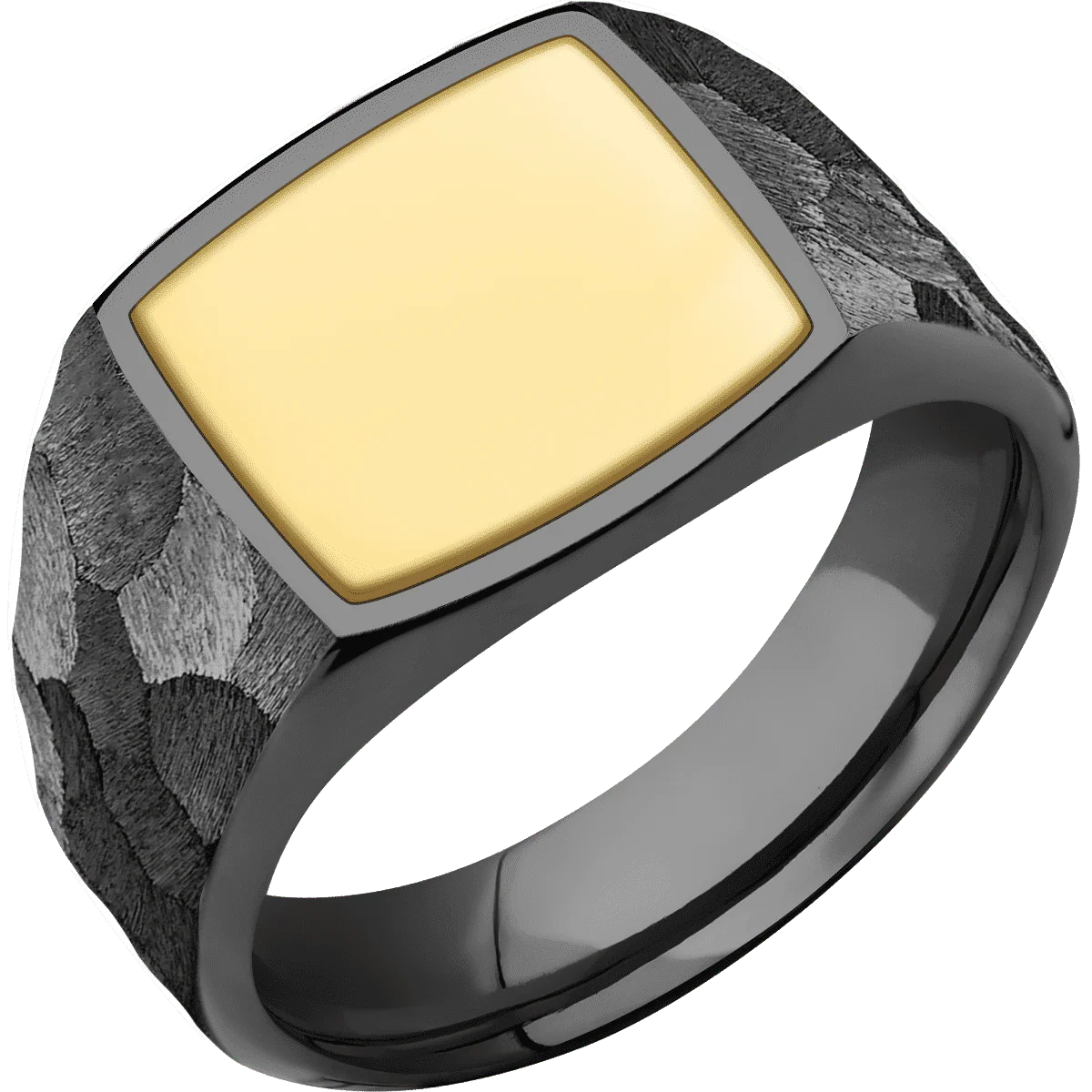 Medium Cushion signet ring (14x14mm) in Zirconium, with a Wide style band, a 14K Yellow Gold inlay. - Image 2