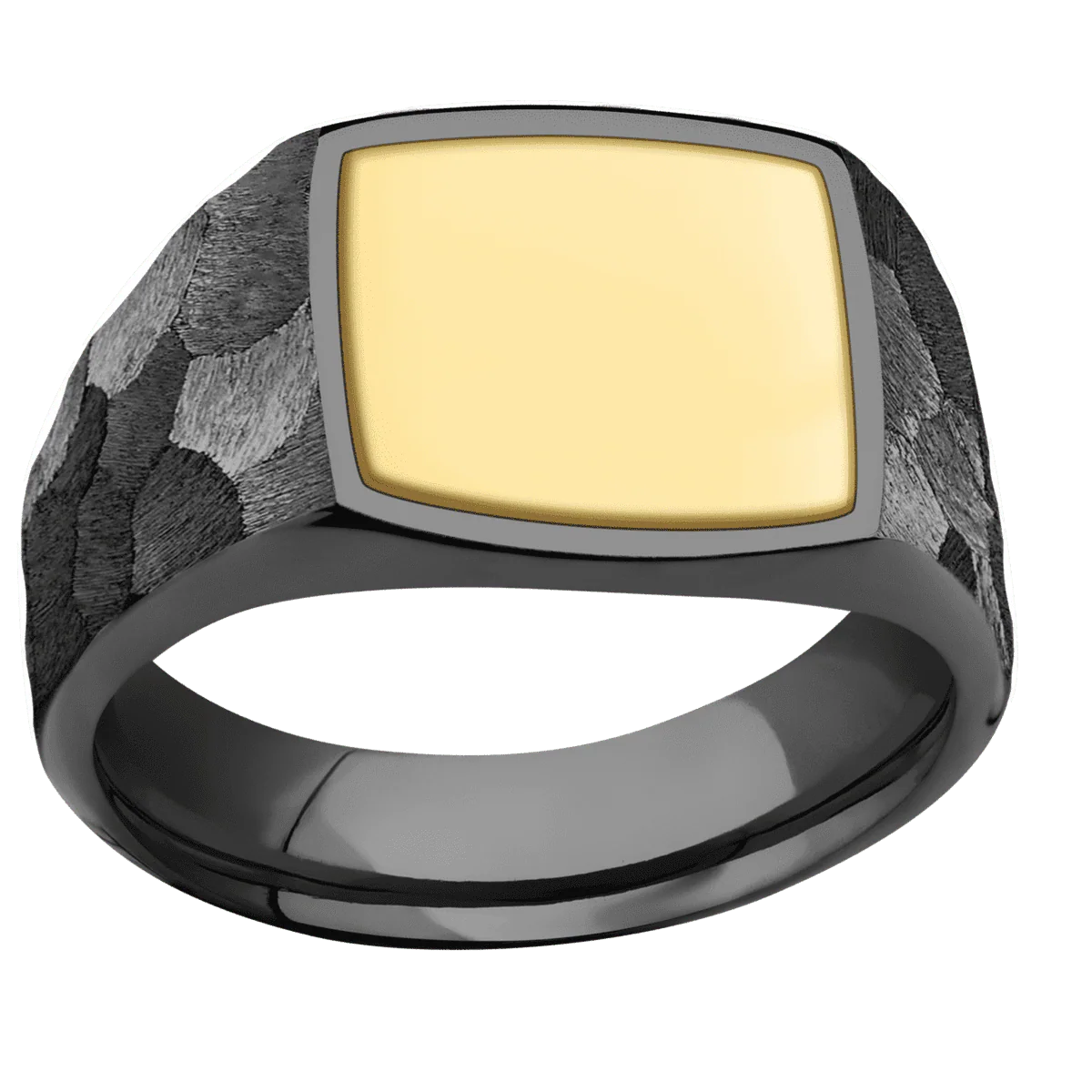 Medium Cushion signet ring (14x14mm) in Zirconium, with a Wide style band, a 14K Yellow Gold inlay. - Image 3