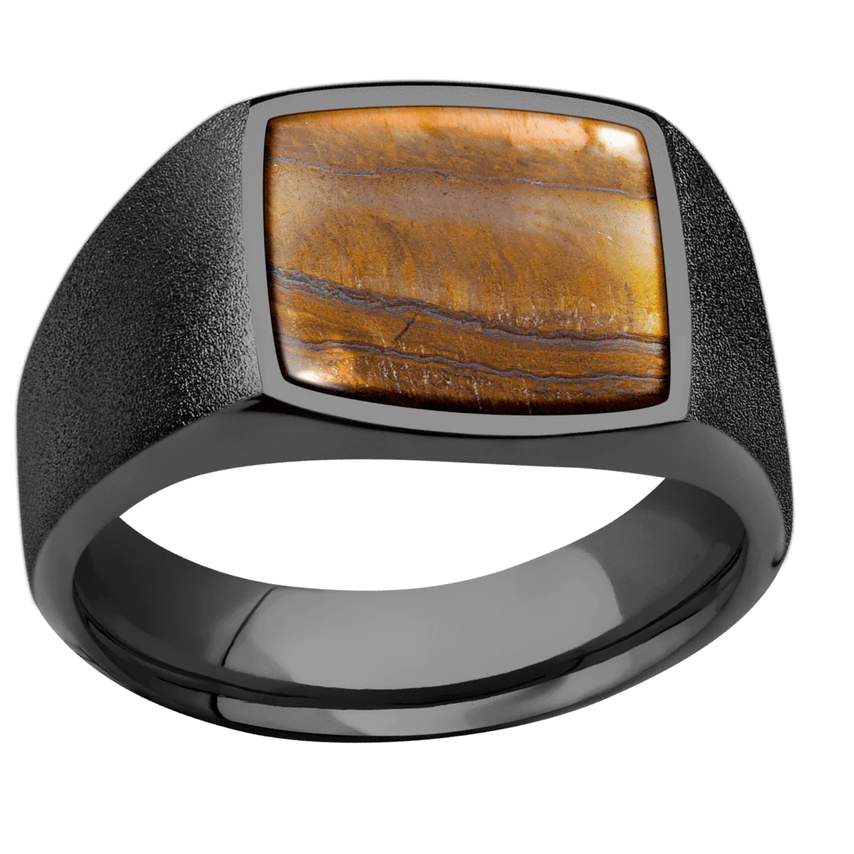 Medium Cushion signet ring (14x14mm) in Zirconium, with a Wide style band, a Tigers Eye inlay. - Image 3