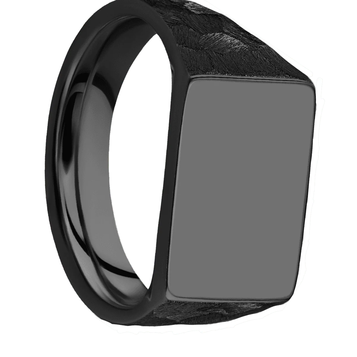 Medium Horizontal Rectangle signet ring (16x11.5mm) in Zirconium, with a Wide style band.