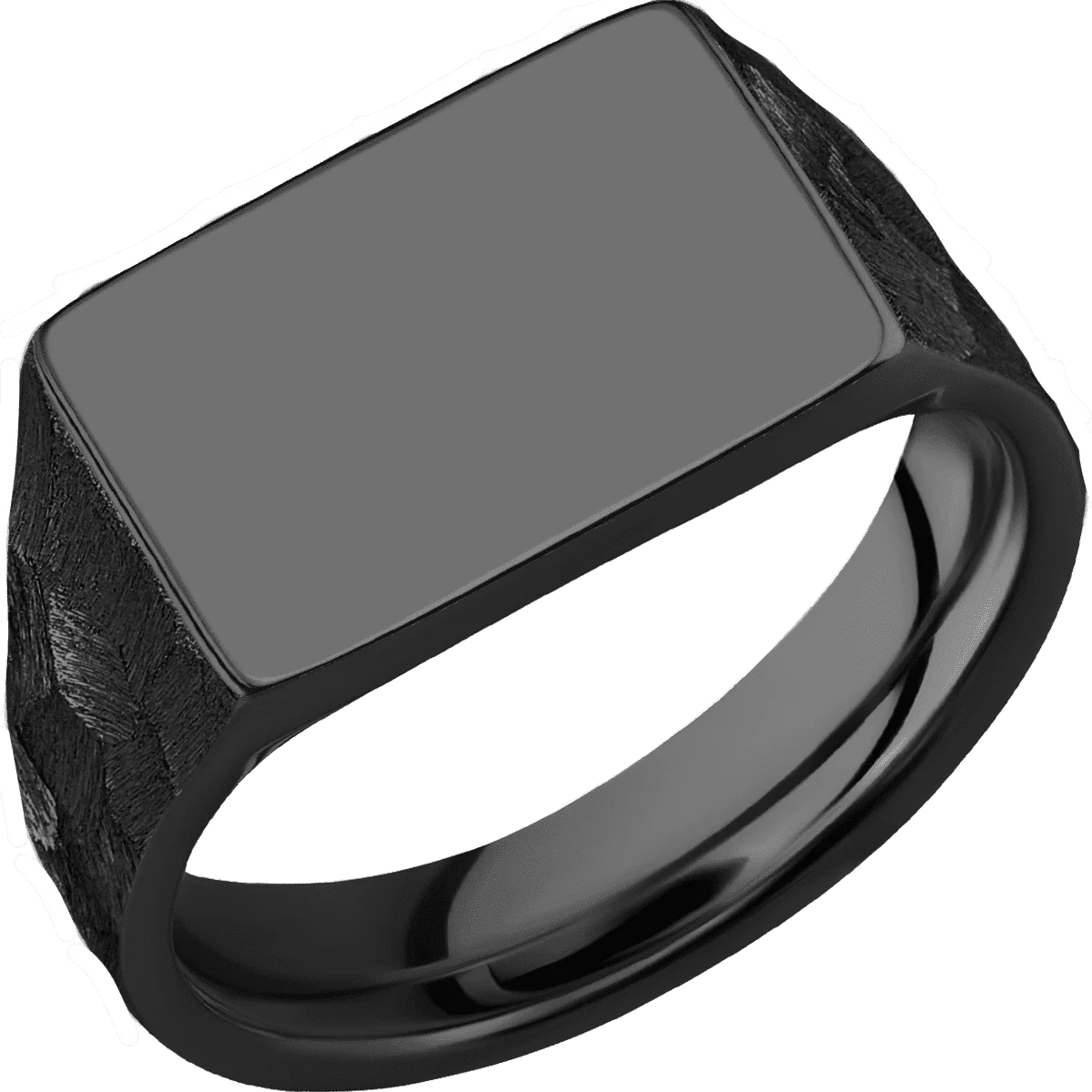 Medium Horizontal Rectangle signet ring (16x11.5mm) in Zirconium, with a Wide style band. - Image 2