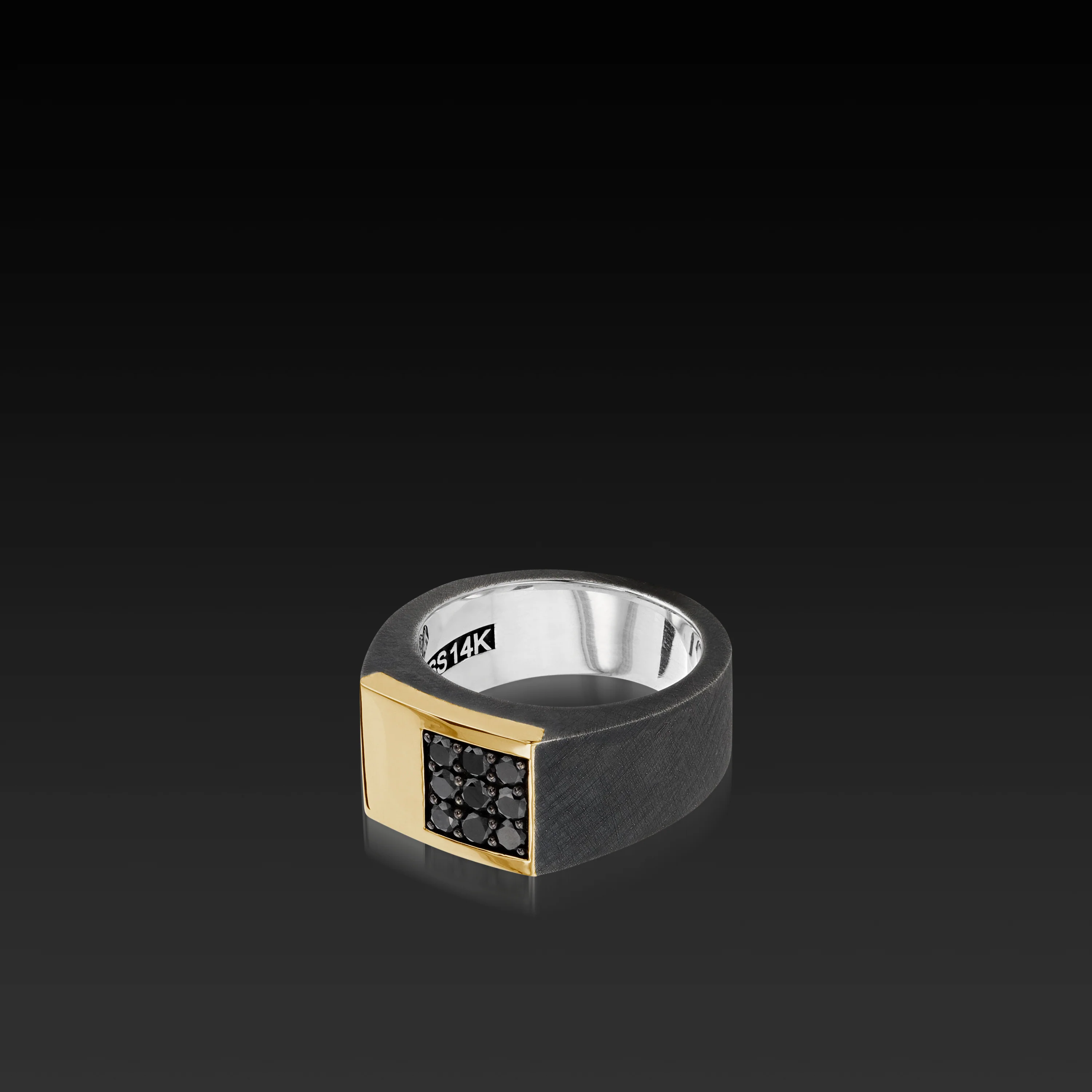 Men's Duplex Black Diamond Signet Ring - Image 3