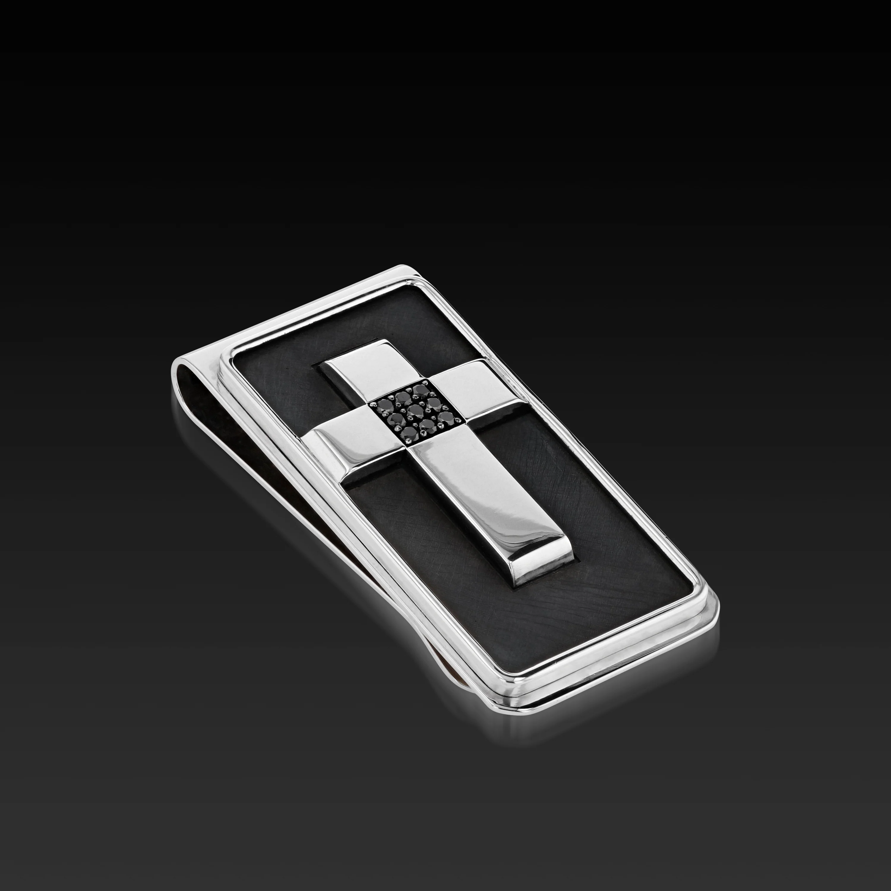 Men's Duplex Cross Money Clip with Black Diamonds