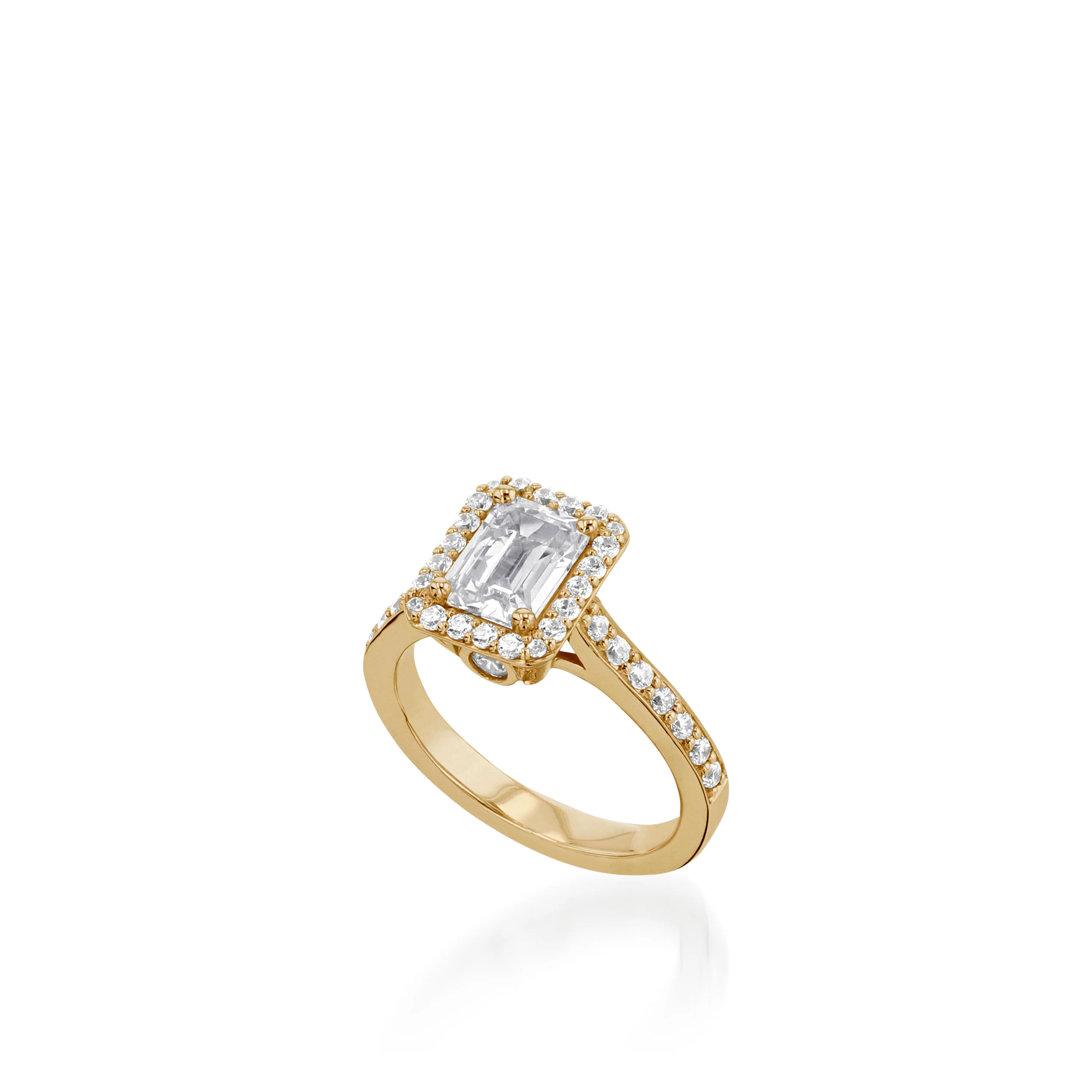 Satin Emerald Cut Yellow Gold  Engagement Ring