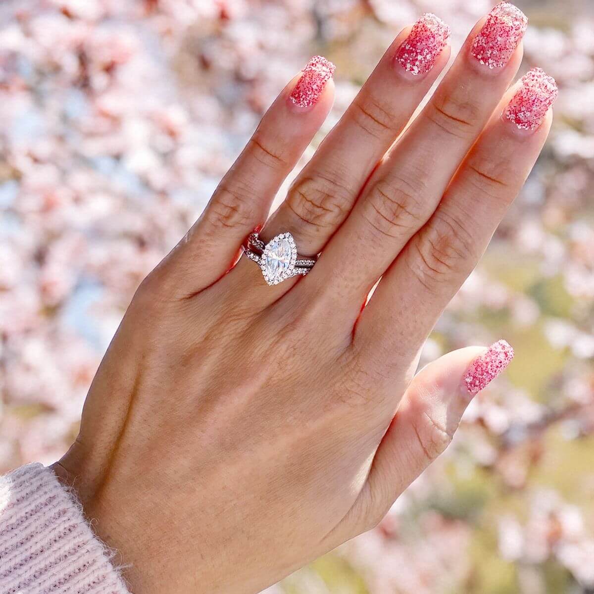 Satin Marquise White Gold Engagement Ring - Image 2