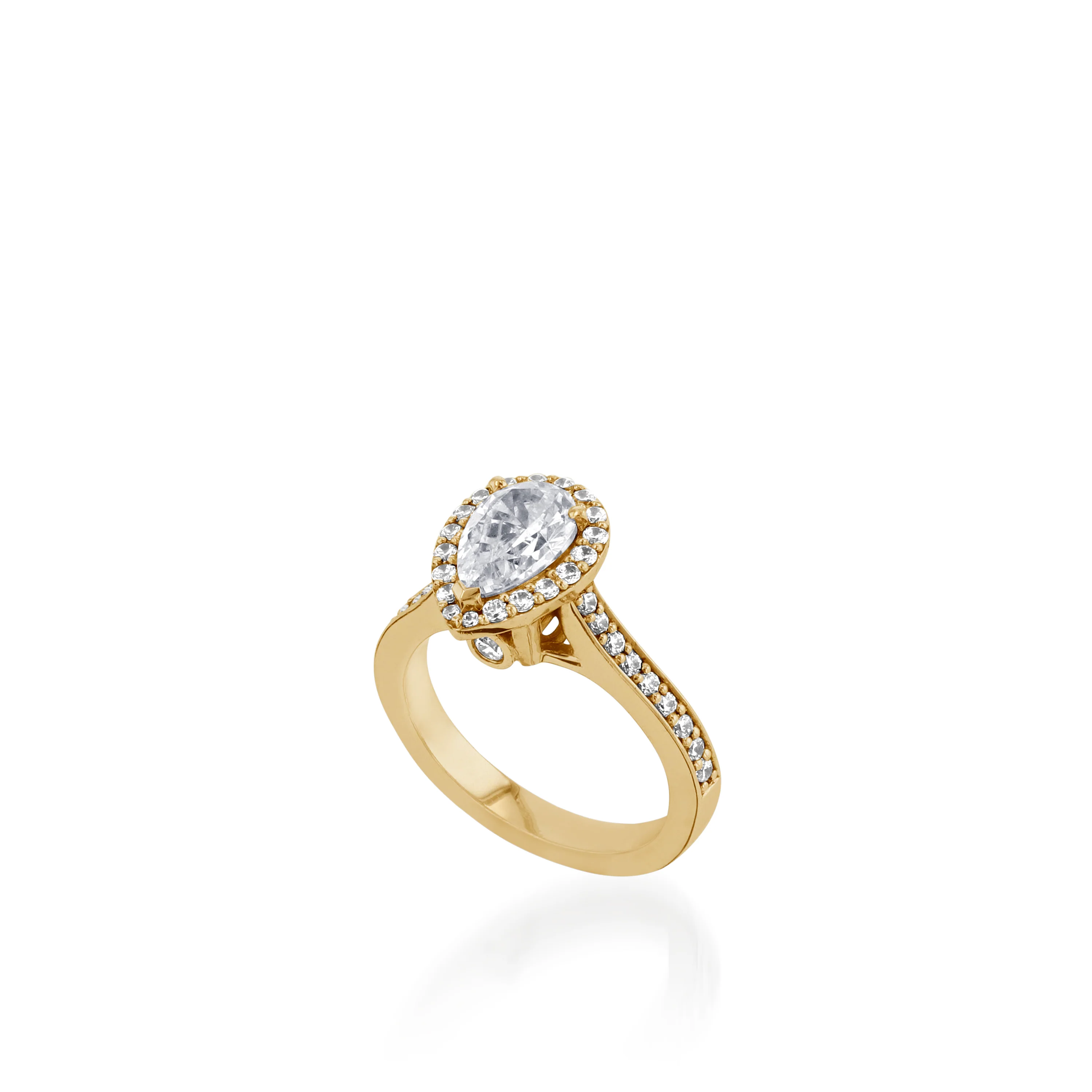 Satin Pear Yellow Gold Engagement Ring