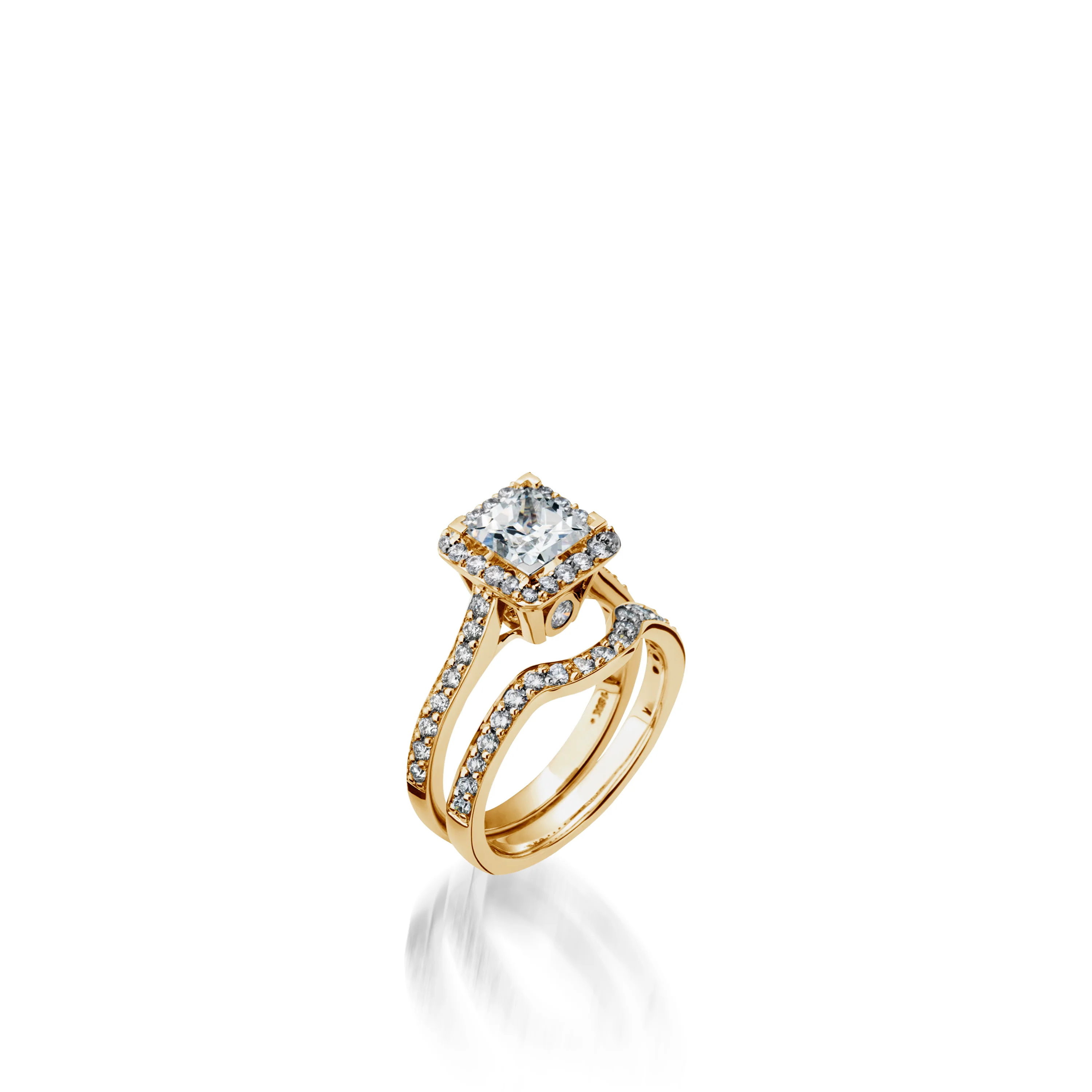 Satin Princess Cut Yellow Gold  Engagement Ring - Image 3