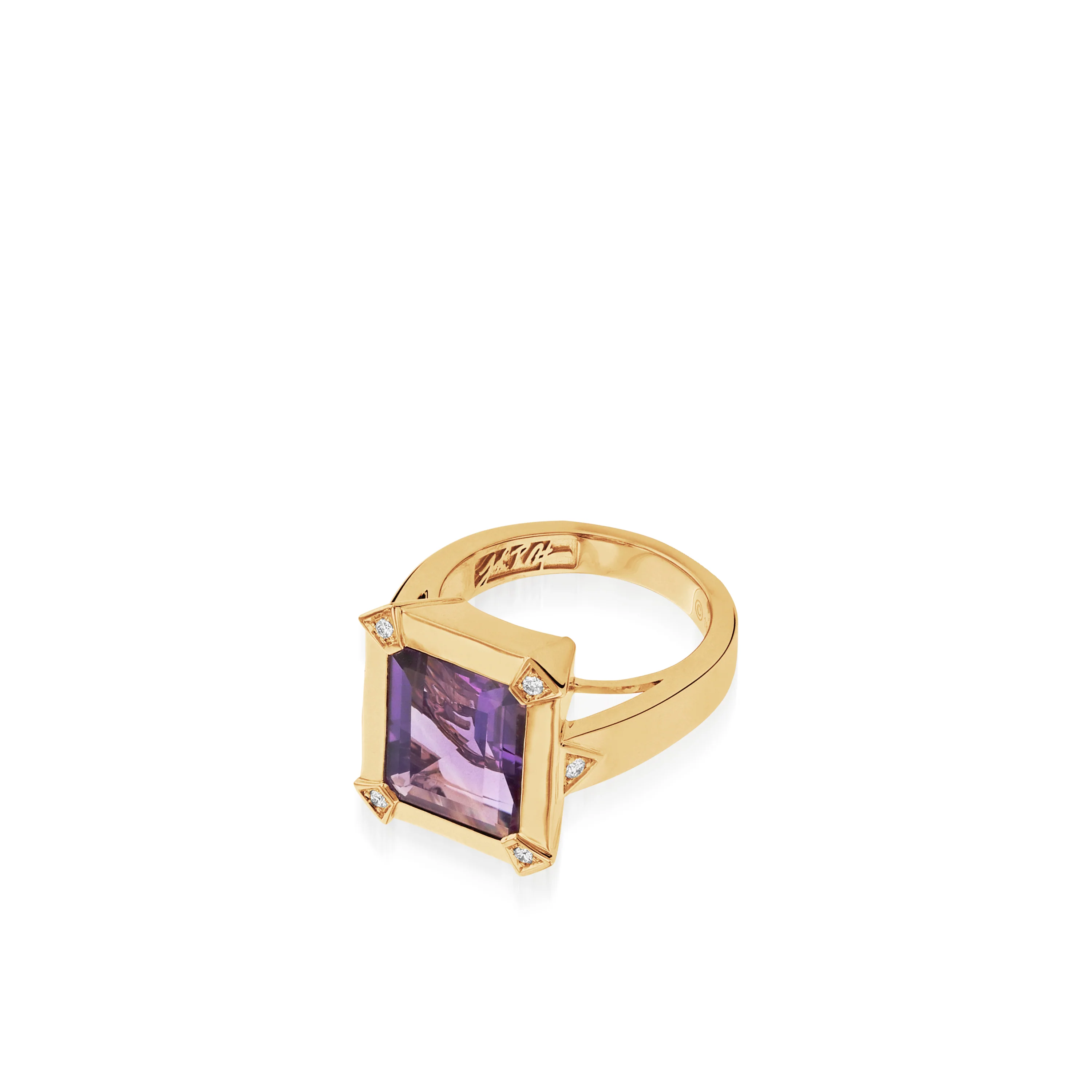 Signature Amethyst and Diamond Yellow Gold Ring - Image 2