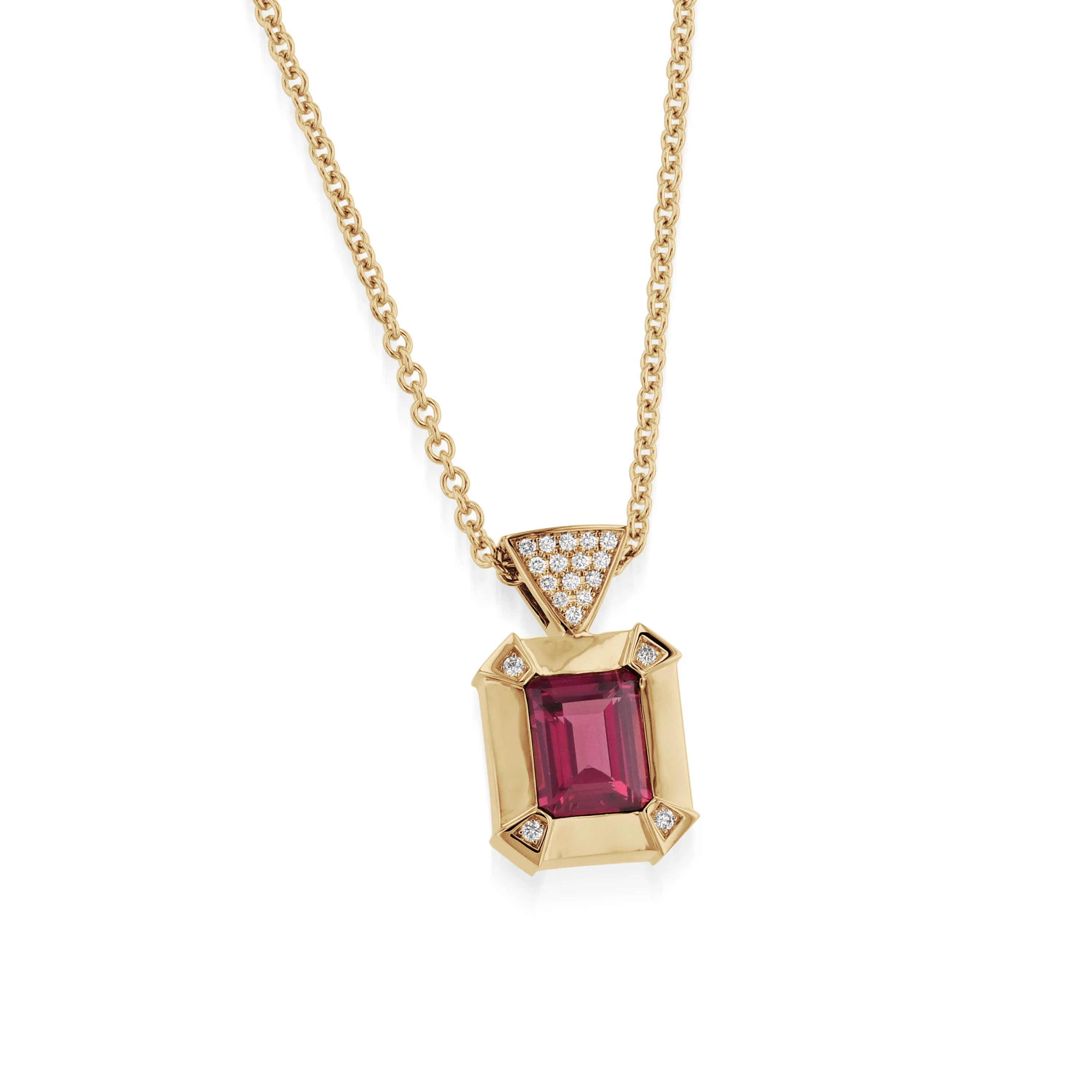 Signature Rhodolite Garnet and Pave Diamond Pendant Necklace