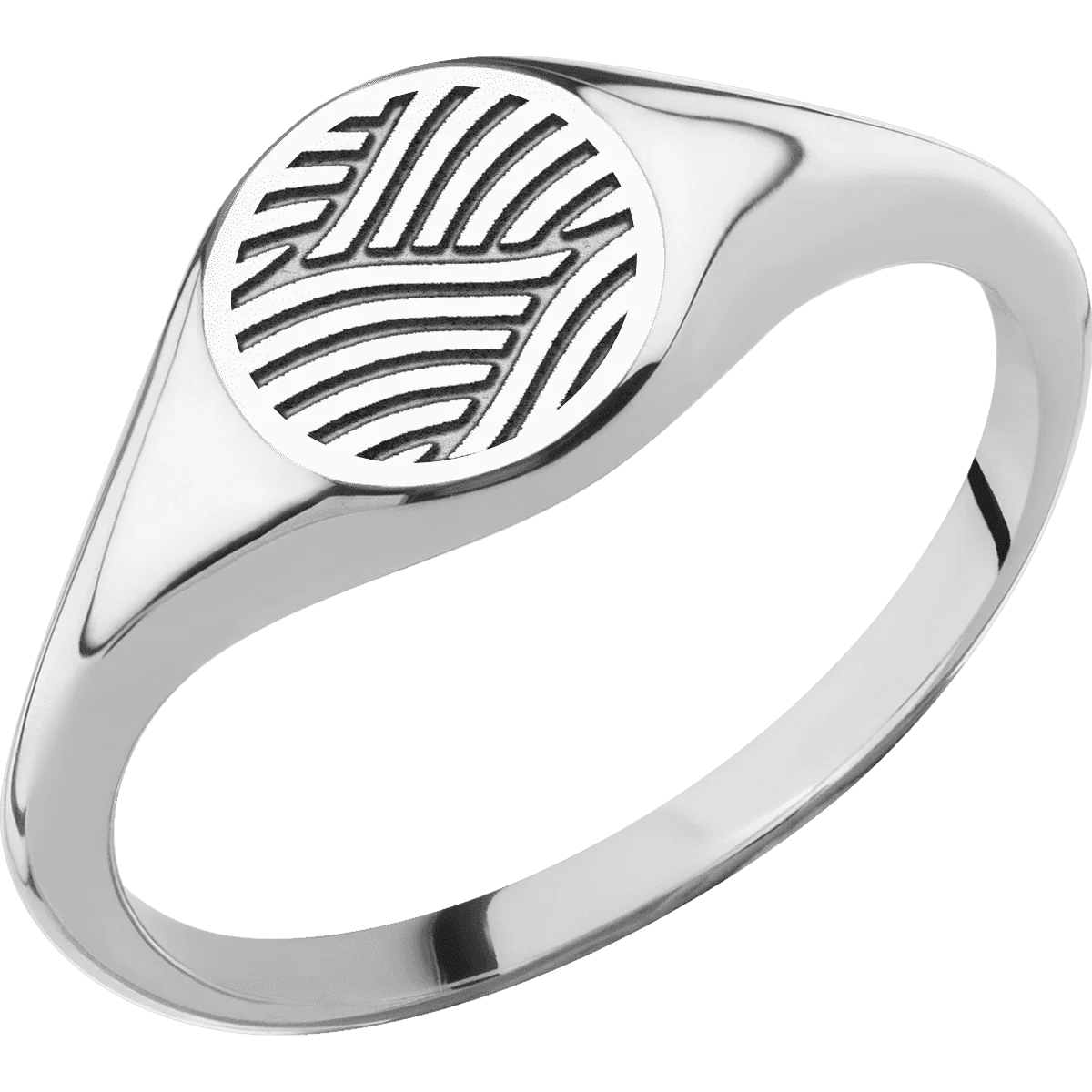 Small Circle signet ring (10mm) in 14K White Gold, with a Thin style band and a Navigator Rev engraving. - Image 2