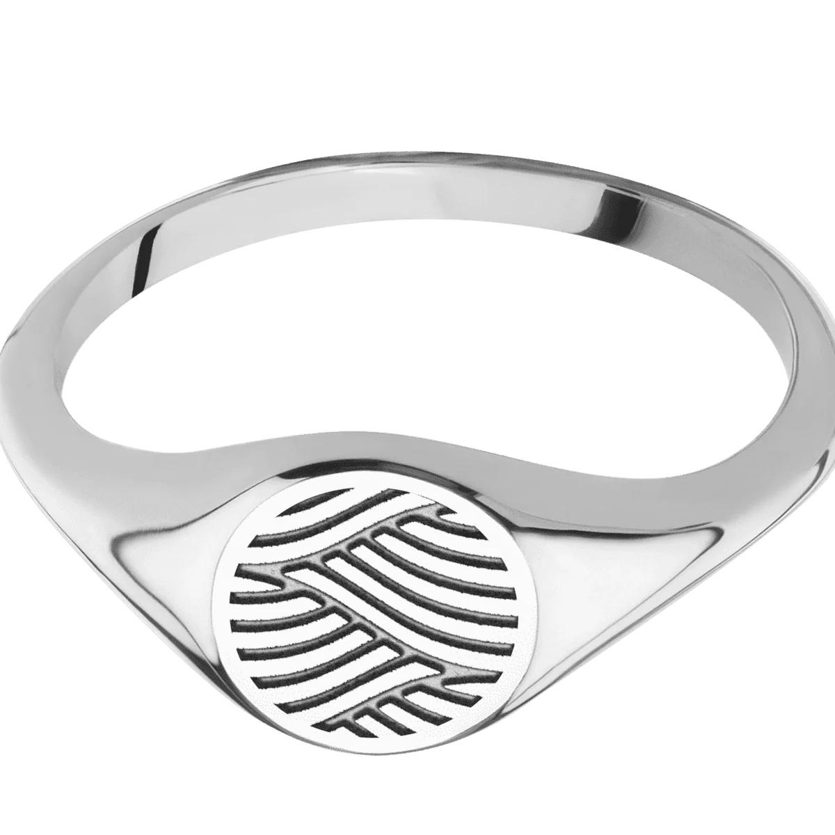 Small Circle signet ring (10mm) in 14K White Gold, with a Thin style band and a Navigator Rev engraving. - Image 3