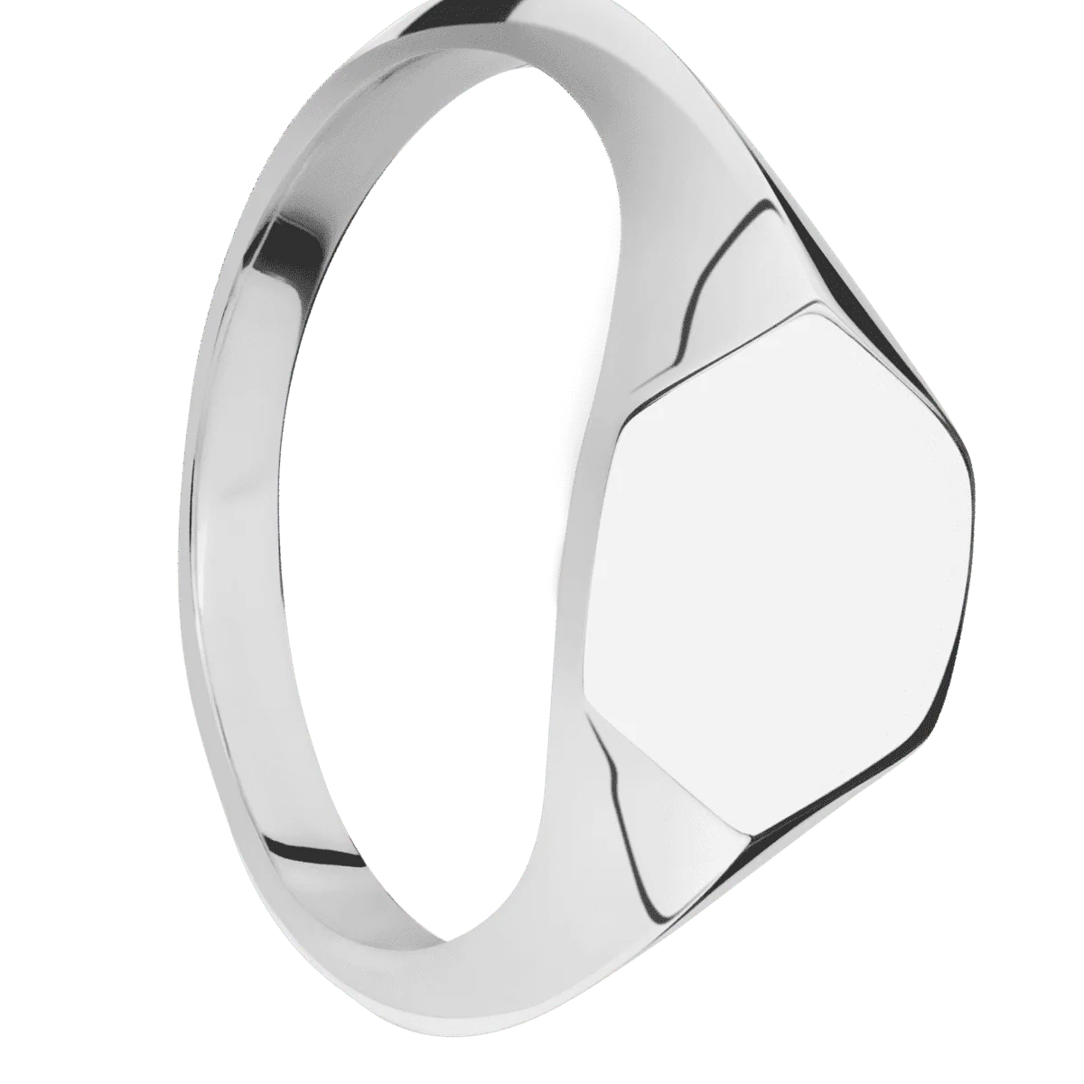 Small Hexagon signet ring (11.5x10) in 14K White Gold, with a Thin style band.