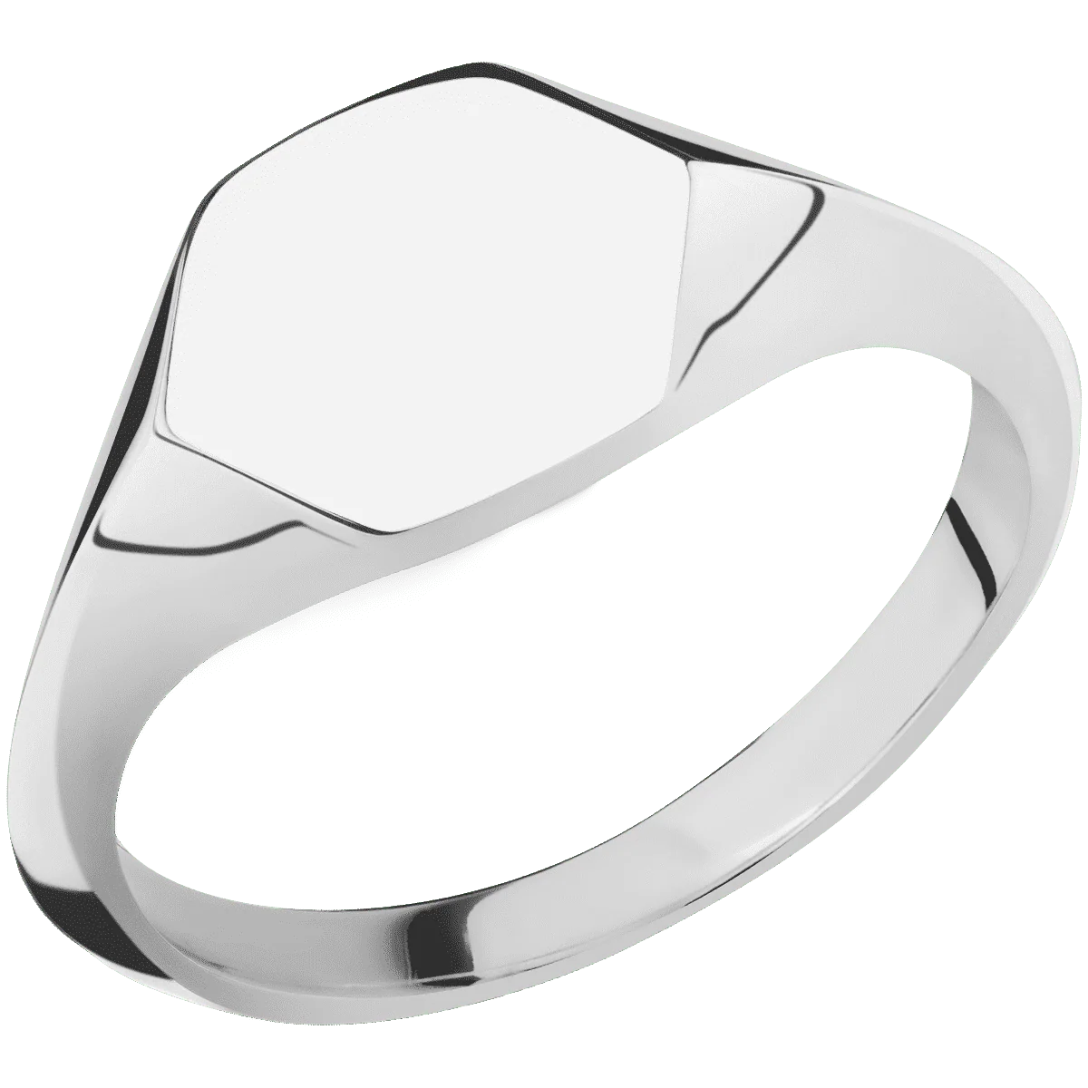 Small Hexagon signet ring (11.5x10) in Platinum, with a Thin style band. - Image 2