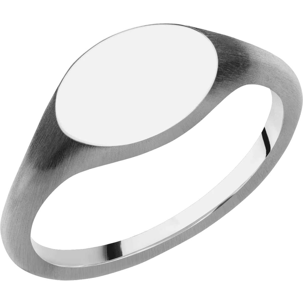 Small Horizontal Oval signet ring (12x9mm) in 14K White Gold, with a Thin style band. - Image 2