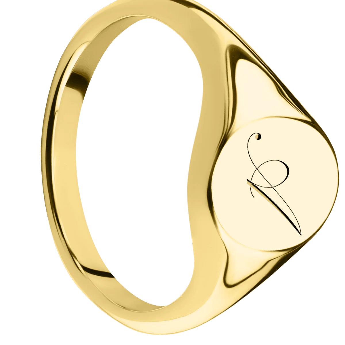 Small Oval signet ring (12x9mm) in 10K Yellow Gold, with a Thin style band and a Kunstler Script 1 engraving.