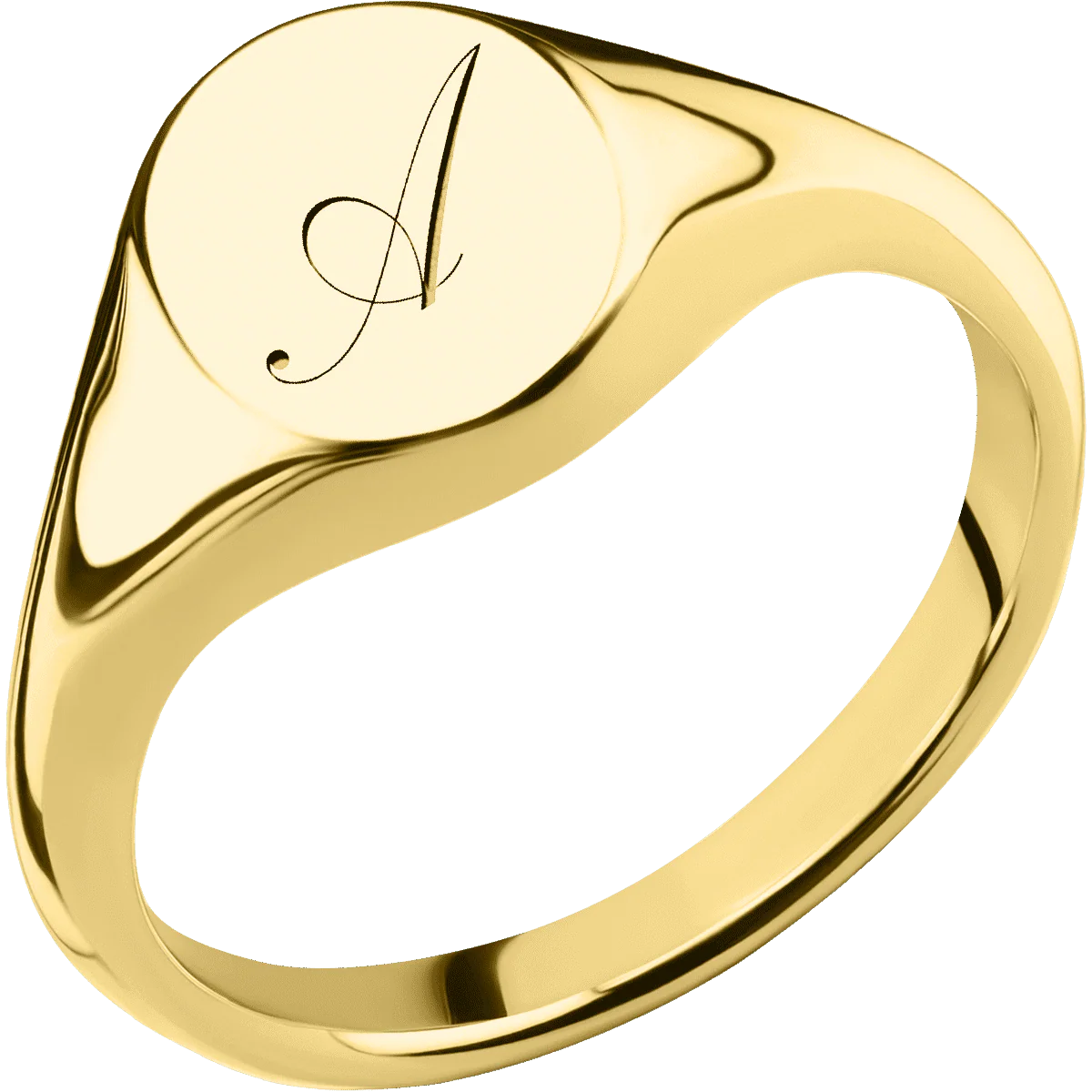 Small Oval signet ring (12x9mm) in 10K Yellow Gold, with a Thin style band and a Kunstler Script 1 engraving. - Image 2