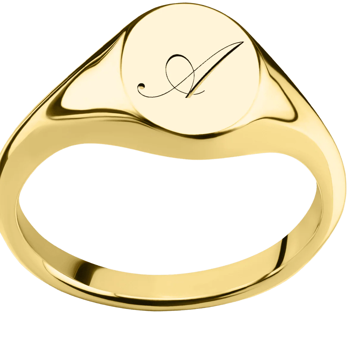 Small Oval signet ring (12x9mm) in 10K Yellow Gold, with a Thin style band and a Kunstler Script 1 engraving. - Image 3