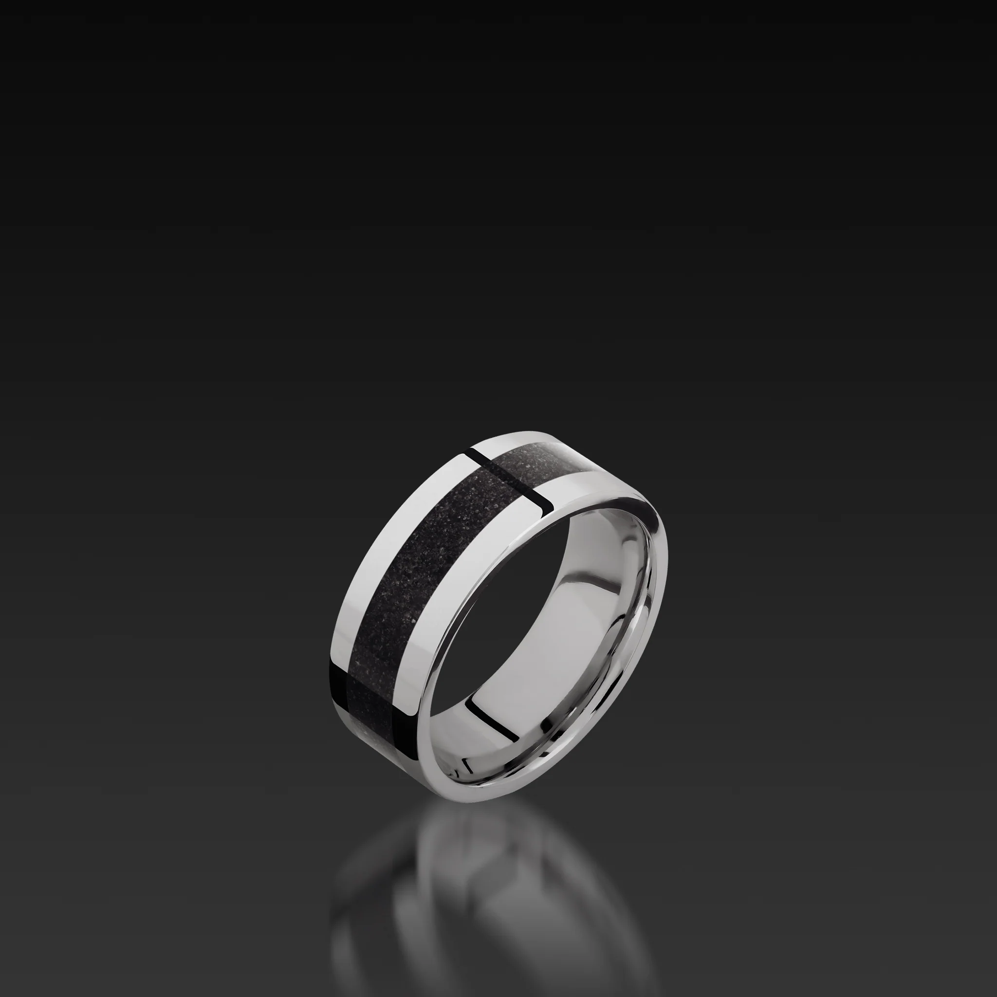 White Gold Flat Band with Dinosaur Bone