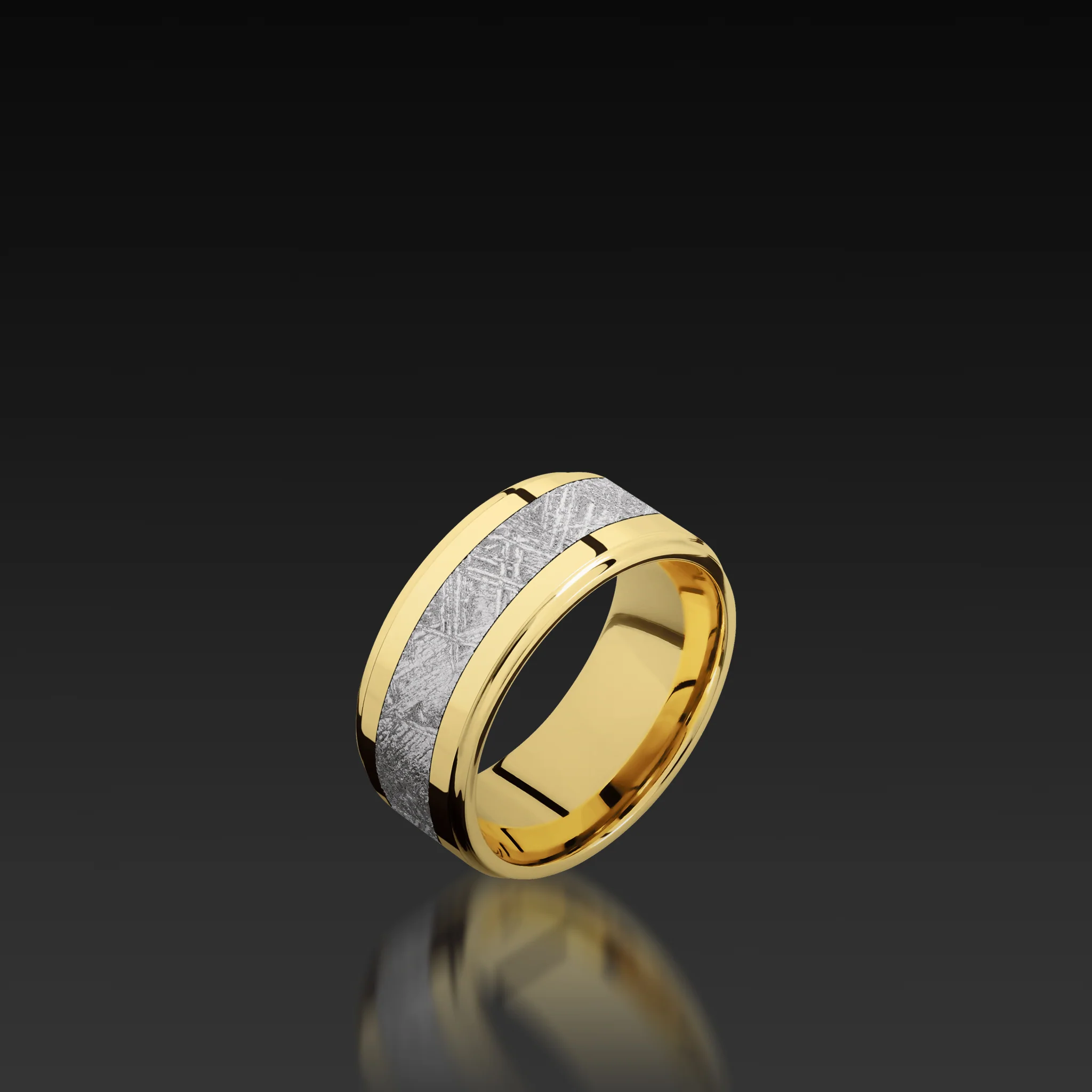 Yellow Gold Wide Flat Band with Meteorite