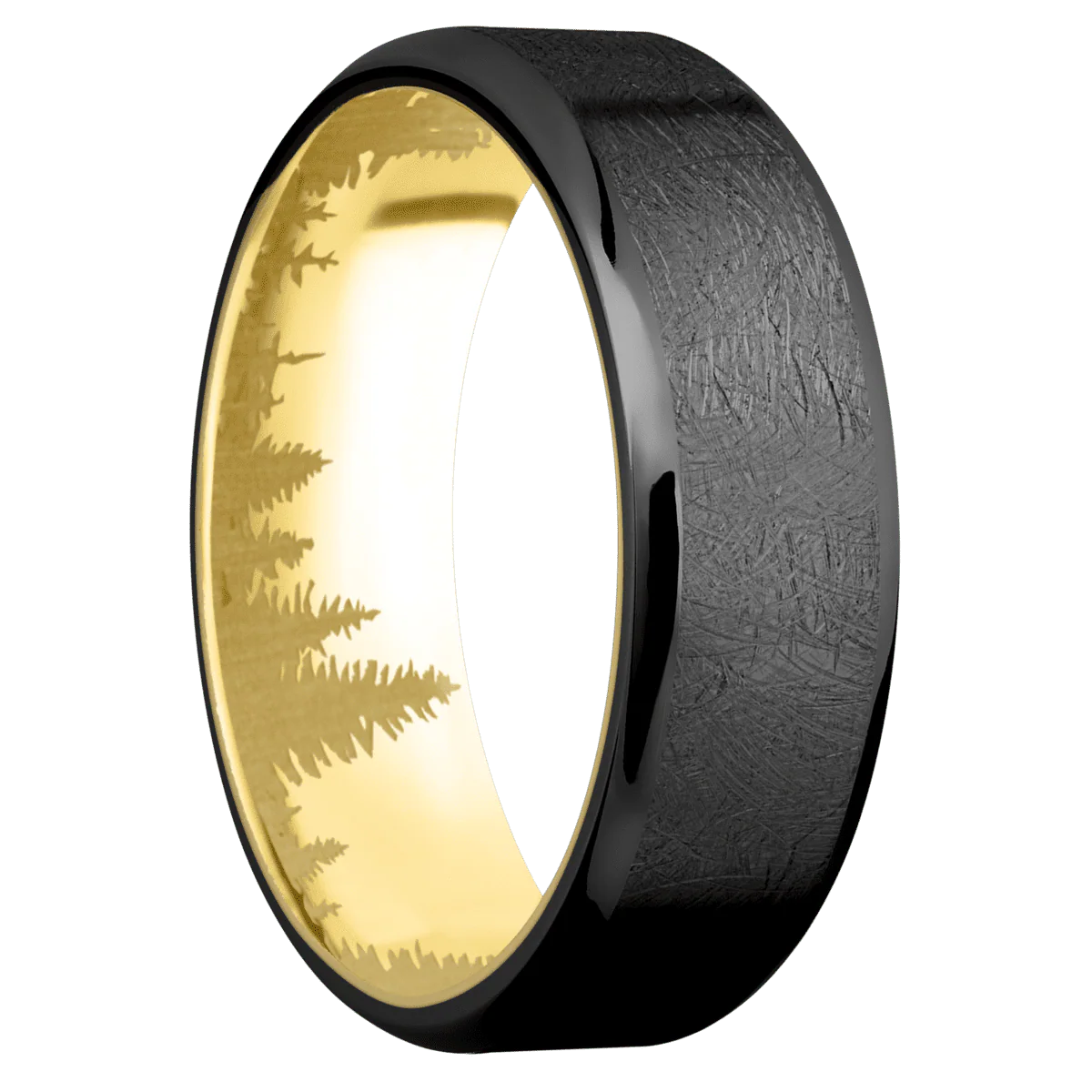 Zirconium + Distressed , Polish Finish + 14K Yellow Gold